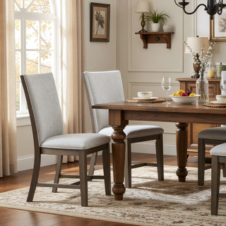 Sunvega Modern Farmhouse Upholstery Side Chairs with Splat Back in Oak Finish