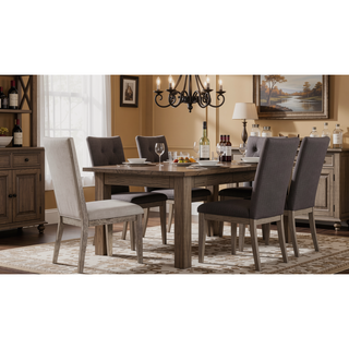 Sunvega Fabric Upholstered Side Chair with Wooden Backrest and Gray Oak Finish