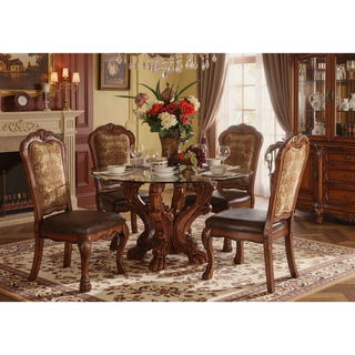 Sunvega Vintage Cherry Oak Side Chair with Claw Leg and Floral Trim