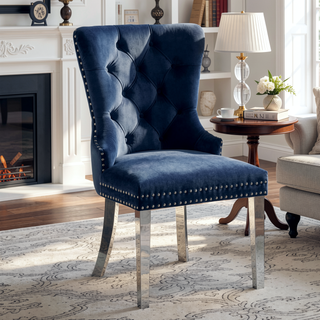 Sunvega Glam Style Wingback Dining Chairs with Upholstered Seat and Crystal-like Acrylic Buttons