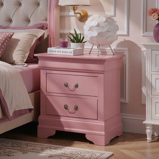 Sunvega Traditional Nightstand in Charming Pink for No Assembly Required