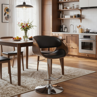 Sunvega Adjustable Black and Chrome Bar Stool with Backrest and Footrest