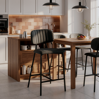 Sunvega Gray Faux Leather and Metal Counter Height Bar Stool with Footrest