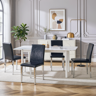 Sunvega Black PU Dining Chairs with Silver Metal Legs and High Elasticity Sponge Filling for Living Room