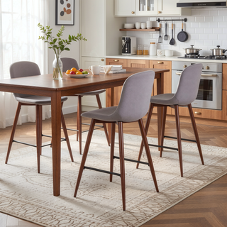 Sunvega Mid-Century Modern Counter Stool with Upholstered Seat and Walnut Legs