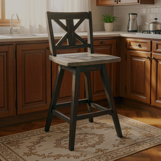Sunvega Solid Rubberwood Counter Height Dining Table with Distressed Gray Finish
