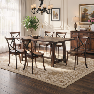 Sunvega Dark Oak Finish Wooden Dining Side Chairs Set of 2 with X-Back Design