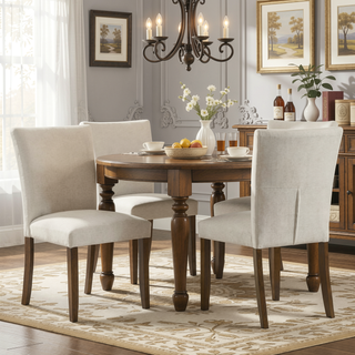Sunvega Contemporary Upholstered Dining Side Chairs with Curved Back and Brown Wood Legs Set of 2