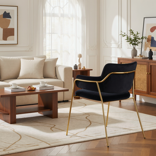 Sunvega Gold Metal Frame and Black Velvet Upholstery Contemporary Chair Set of 2