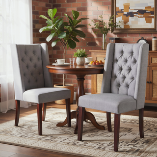 Sunvega Modern Wingback Dining Chairs with Button Tufted Stitching and Birch Wood Legs