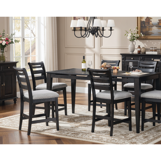 Sunvega Modern Black Ladder Back Upholstered Counter Height Dining Chairs Set of 2