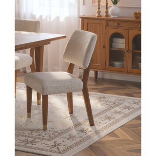 Sunvega Mid-Century Modern Side Chair with Gold-Capped Legs and Soft Round Walnut Finish