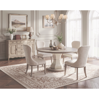 Sunvega Light Gray Wood Frame Ivory Felt Upholstered Dining Side Chairs Set of 2
