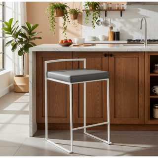 Sunvega Contemporary Stackable Counter Stool with Grey Faux Leather Cushion