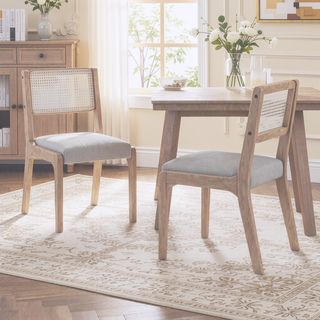 Sunvega Modern Farmhouse PU Dining Chairs with Thick Padded Seat and Solid Wood Legs