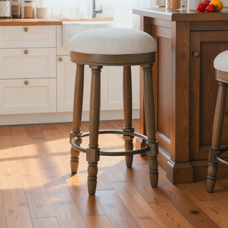 Sunvega 360 Degree Swivel Wooden Bar Stool with Upholstered Seat for Dining and Living Room