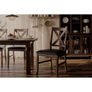 Sunvega Set of 2 Brown Solid Wood Upholstered Dining Chairs with Cross-Back Design