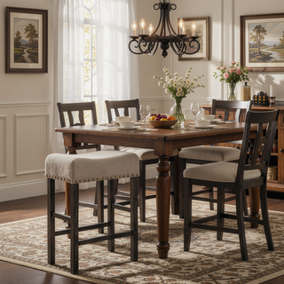 Sunvega Counter Height Dining Table with Storage Shelf in Weathered Gray Finish