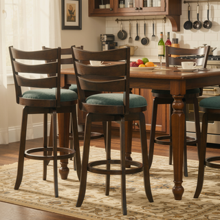 Sunvega Dark Brown Wood Swivel Bar Chair with Slat Back and Padded Seat