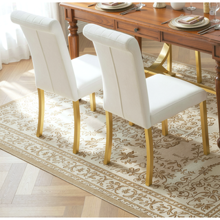 Sunvega Contemporary Gold and White Channel Tufted Back Dining Chair with O-Shaped Legs