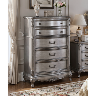 Sunvega Antique Platinum Finish Nightstand with Intricate Details for Bedroom