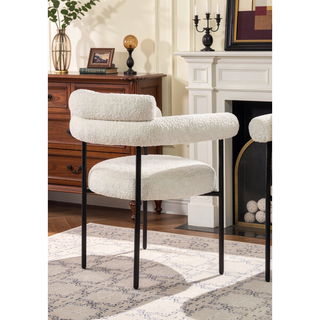 Sunvega Modern Boucle Fabric Upholstered Dining Chair Set with Black Metal Legs