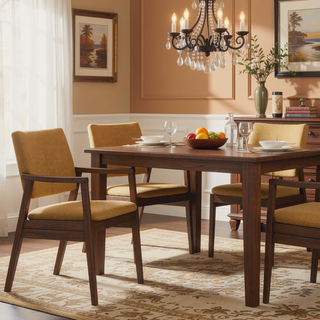 Sunvega Farmhouse Style Yellow Fabric and Walnut Finish Dining Side Chairs Set of 2