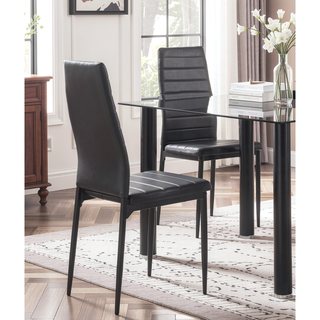 Sunvega Modern Black Metal Side Chairs with Faux Leather Upholstery 2pc Set