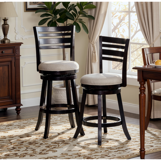 Sunvega Cherry Finish Beige Fabric Slat Back Swivel Stool for Counter Height