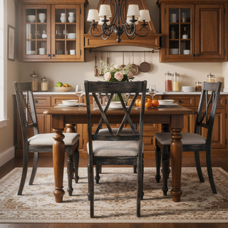 Sunvega Weathered Grey Cross Back Side Chairs with Beige Upholstered Seat Set of 2