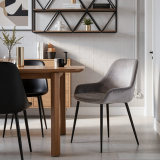 Sunvega Marcel Contemporary Dining Chair with Black Frame and Silver Velvet Fabric Set of 2