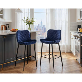 Sunvega Modern Brown Velvet Upholstered Counter Height Chairs with Quilted Stitching
