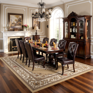 Sunvega Traditional Brown Cherry Solid Wood Tufted Leatherette Side Chairs Set of 2