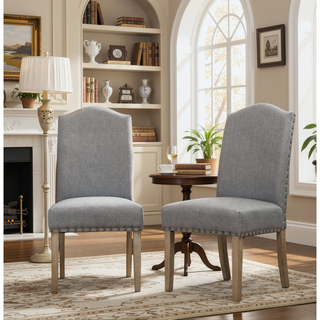 Sunvega Set of 2 Mod Urban Style Solid Wood Nailhead Grey Fabric Padded Parson Chairs