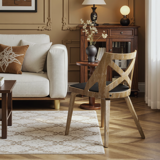 Sunvega White Washed Wood and Charcoal Fabric Charlotte Farmhouse Dining Chairs Set of 2