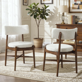 Sunvega Mid Century Modern Dining Chairs with Upholstered Boucle Seat and Rubber Wood Frame
