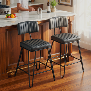 Sunvega Industrial Vintage PU Leather Bar Stools Set of 2 with Backrest