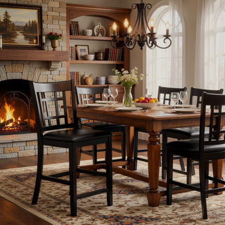 Sunvega Antique White and Rosy Brown Finish Counter Height Dining Table with Extension Leaf