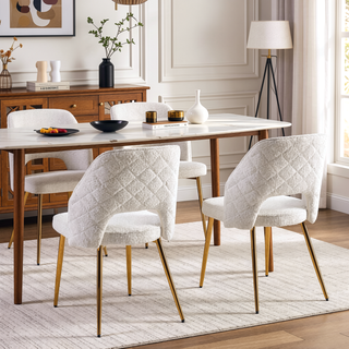 Sunvega Modern Gray Velvet Dining Chairs with Hollow Back and Gold Metal Legs Set of 4