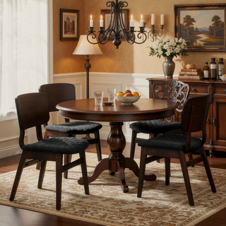 Sunvega Mid-Century Modern Side Chairs with Walnut Finish and Padded Fabric Seat