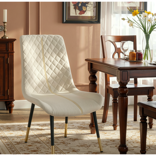 Sunvega Modern White PU Leather Dining Chair Set of 4 with Metal Legs