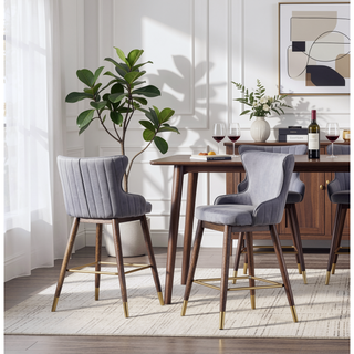 Sunvega Mid-Century Inspired Blue Velvet Upholstered Counter Height Wingback Stools