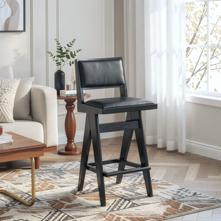 Sunvega Keira Black PU Bar Stool Set of 2 with Mid-Century Design and Full Back