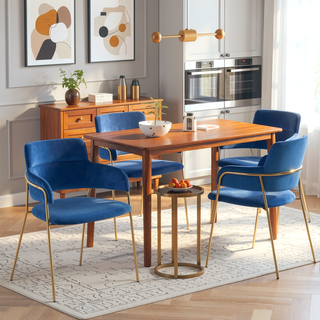 Sunvega Gold Metal Frame and Blue Velvet Upholstery Contemporary Chair Set of 2