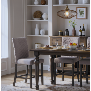 Sunvega Jasmine Grey Upholstered Bar Bench with Contemporary Tapered Legs