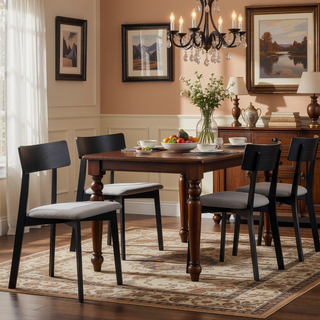Sunvega Modern Black Finish Wooden Dining Table with Unique Shape Tabletop