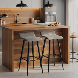 Sunvega Ale Fixed Height Bar Stool with Upholstered Faux Leather Seat and Black Metal Base Set of 2