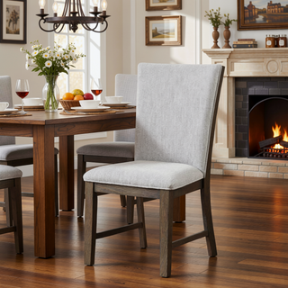 Sunvega Modern Farmhouse Upholstery Side Chairs with Splat Back in Oak Finish