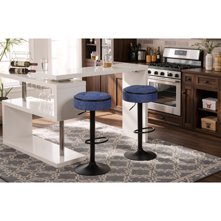 Sunvega Blue Linen Adjustable Swivel Bar Stool Set with Storage for Kitchen