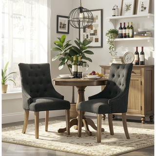 Sunvega Button Tufted Solid Wood Wingback Chairs with Gold Nail Heads Set of 2
